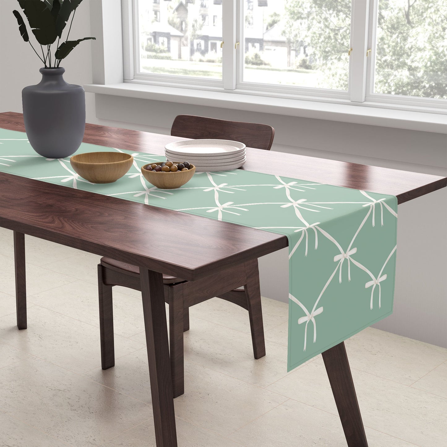 Colour Poems Bows and Ribbons Green Table Runner