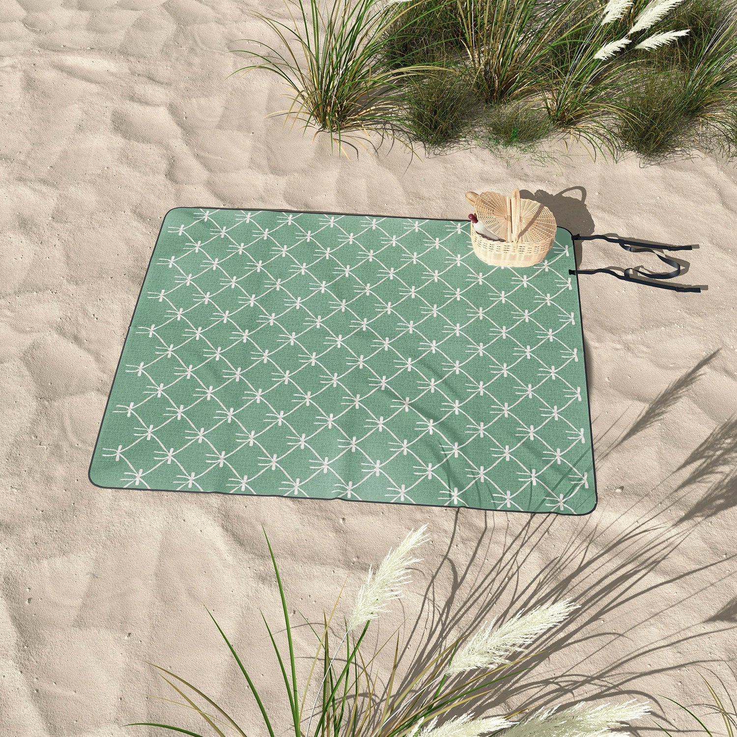 Colour Poems Bows and Ribbons Green Picnic Blanket