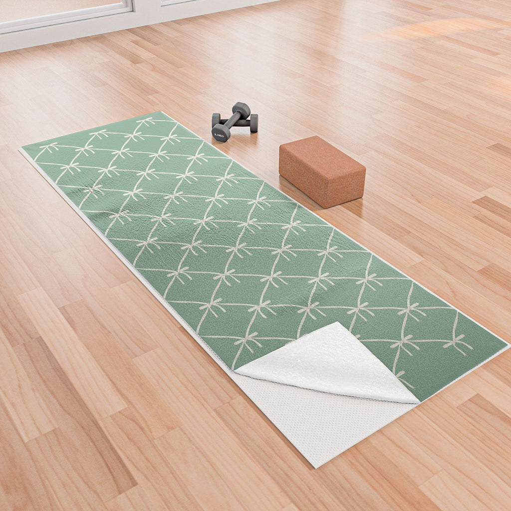 Colour Poems Bows and Ribbons Green Yoga Towel