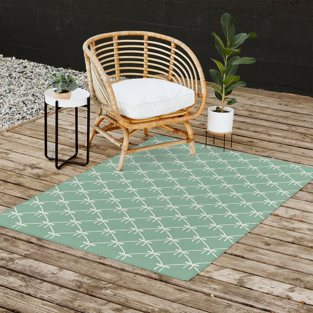Colour Poems Bows and Ribbons Green Outdoor Rug