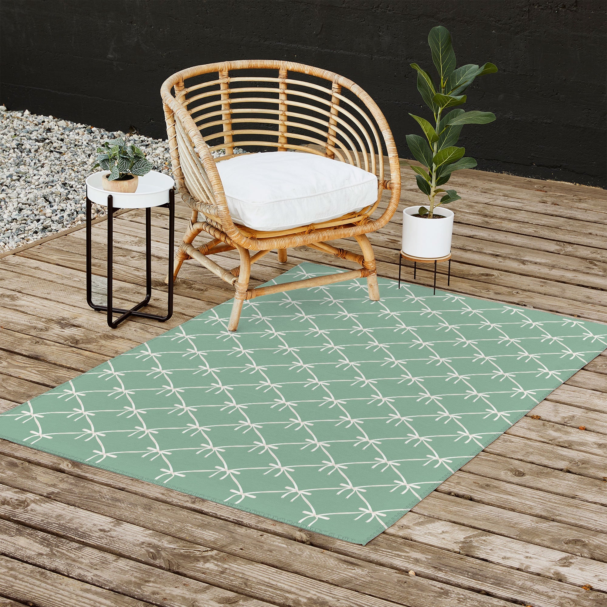 Colour Poems Bows and Ribbons Green Outdoor Rug