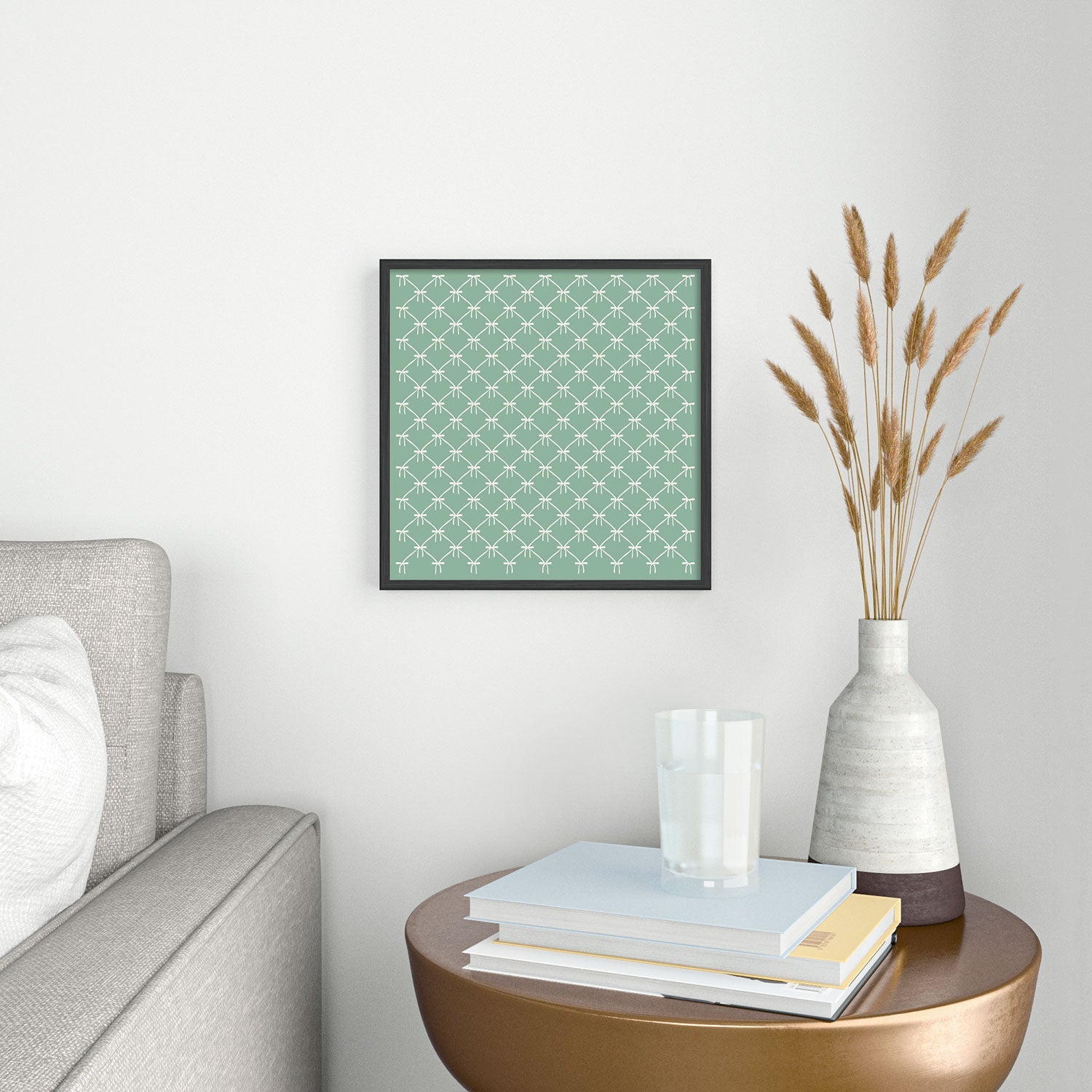 Colour Poems Bows and Ribbons Green Square Metal Framed Art Print