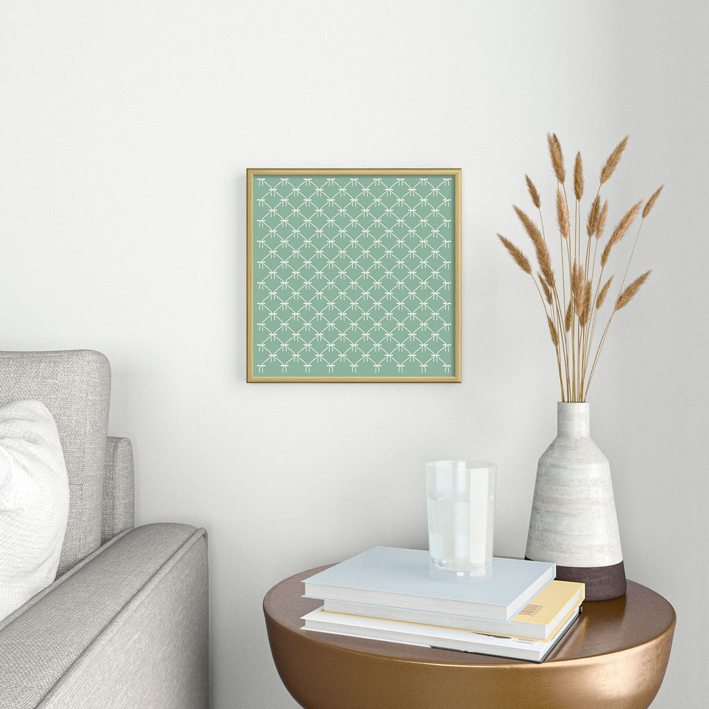 Colour Poems Bows and Ribbons Green Square Metal Framed Art Print