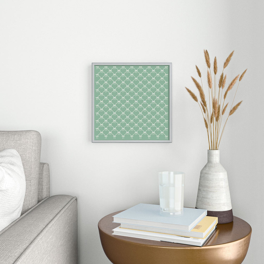 Colour Poems Bows and Ribbons Green Square Metal Framed Art Print