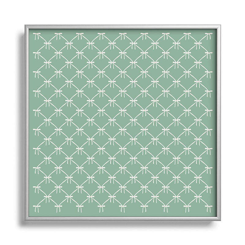 Colour Poems Bows and Ribbons Green Square Metal Framed Art Print