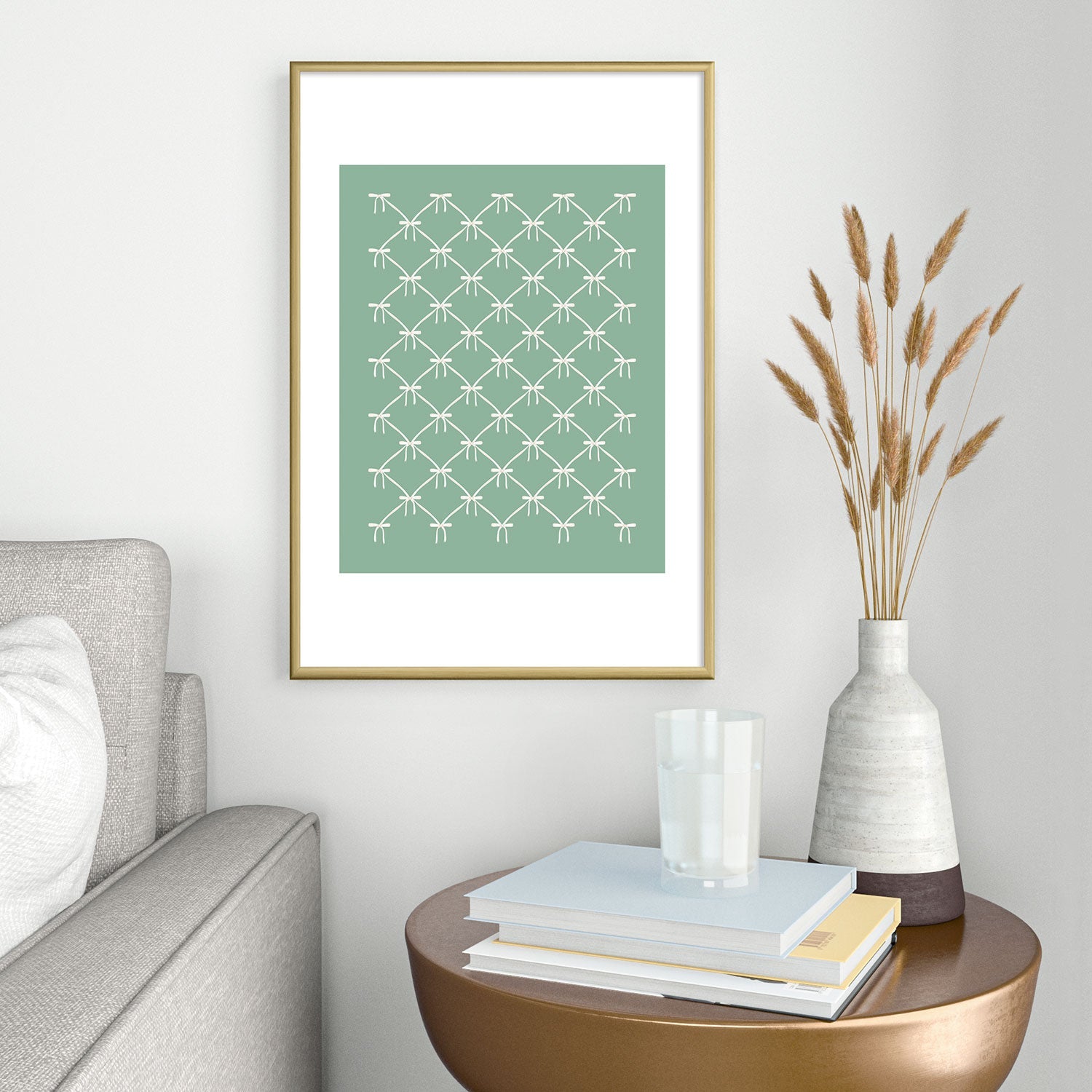 Colour Poems Bows and Ribbons Green Metal Framed Art Print