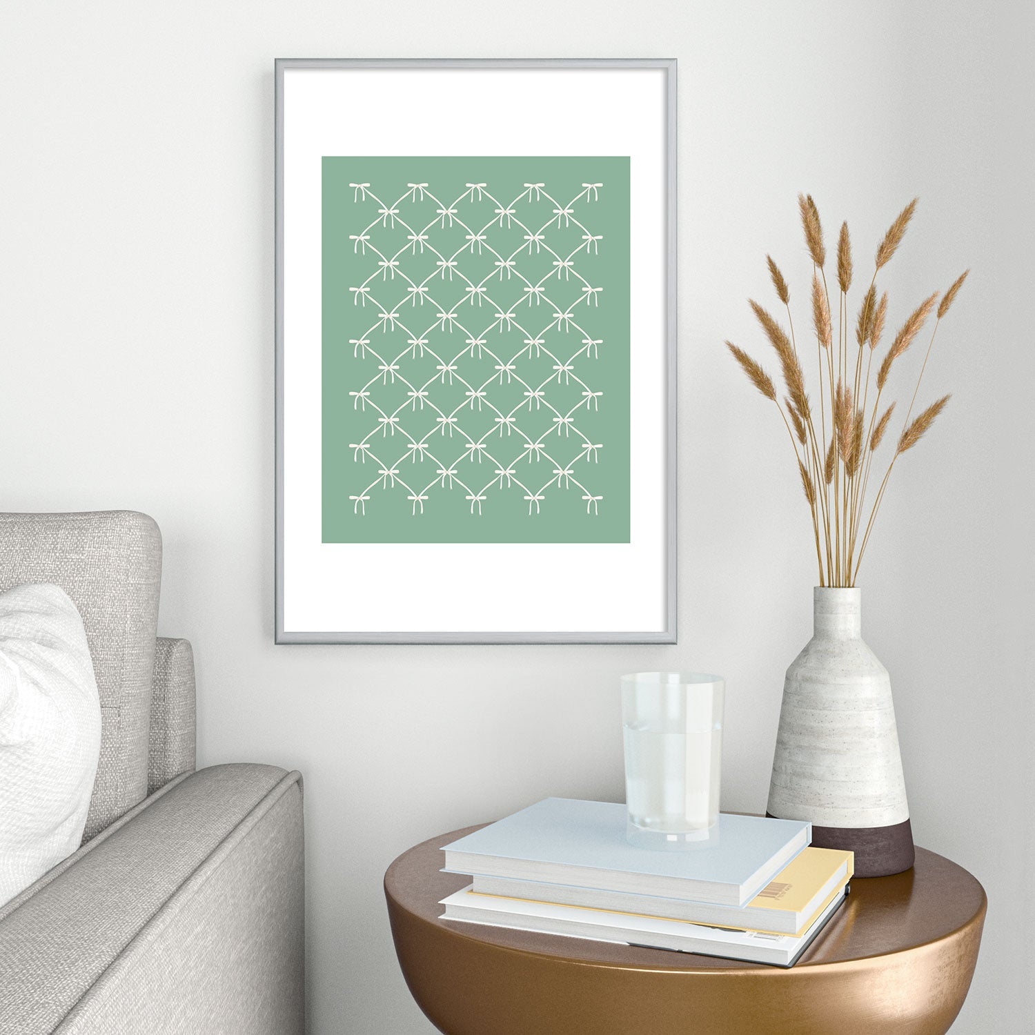 Colour Poems Bows and Ribbons Green Metal Framed Art Print
