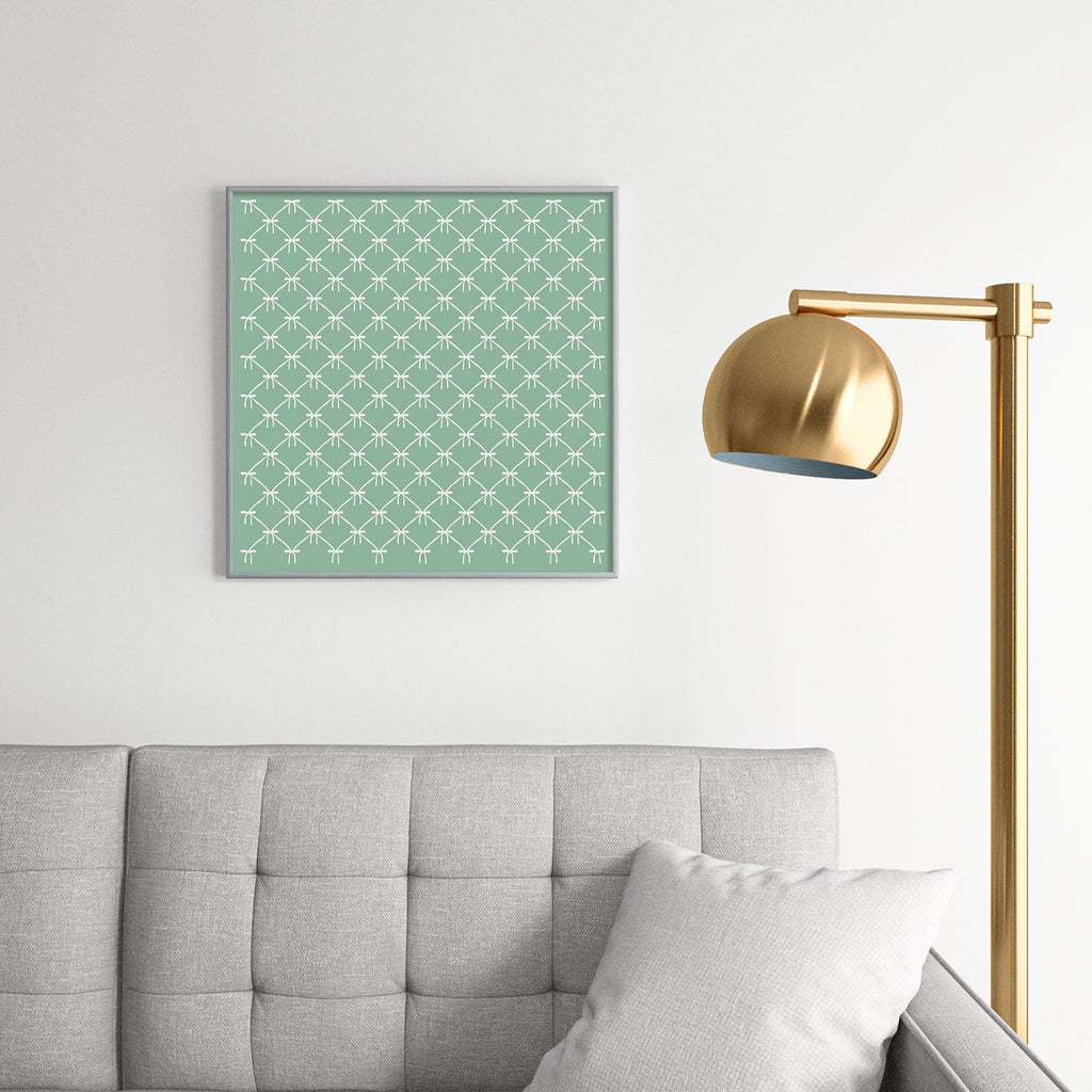 Colour Poems Bows and Ribbons Green Square Metal Framed Art Print