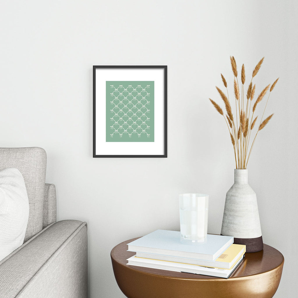 Colour Poems Bows and Ribbons Green Metal Framed Art Print