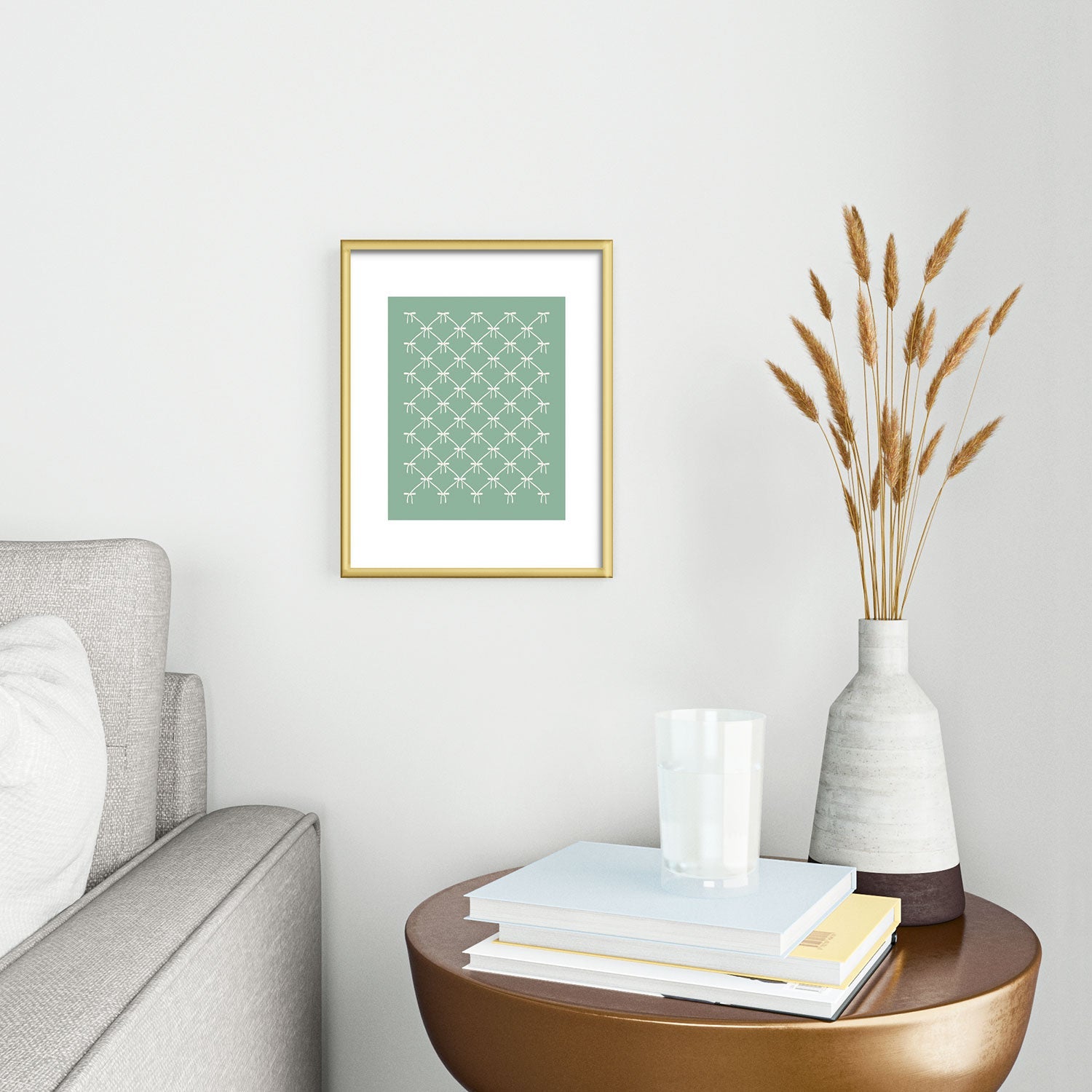 Colour Poems Bows and Ribbons Green Metal Framed Art Print