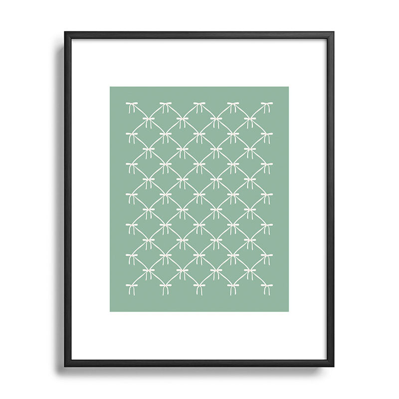 Colour Poems Bows and Ribbons Green Metal Framed Art Print