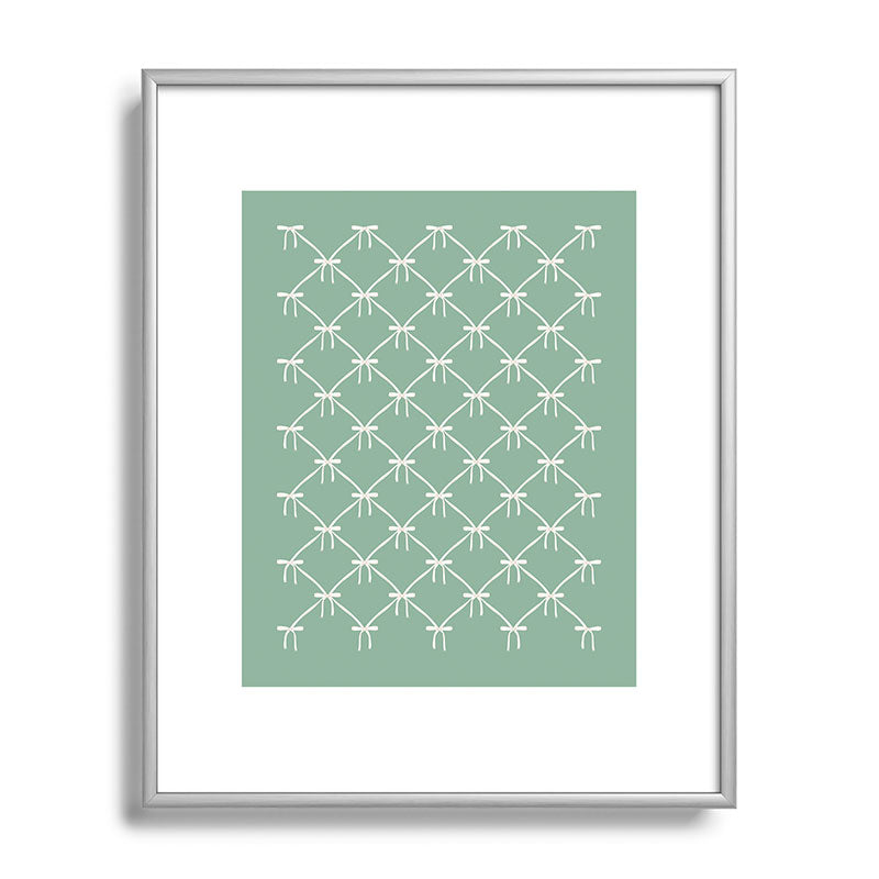 Colour Poems Bows and Ribbons Green Metal Framed Art Print