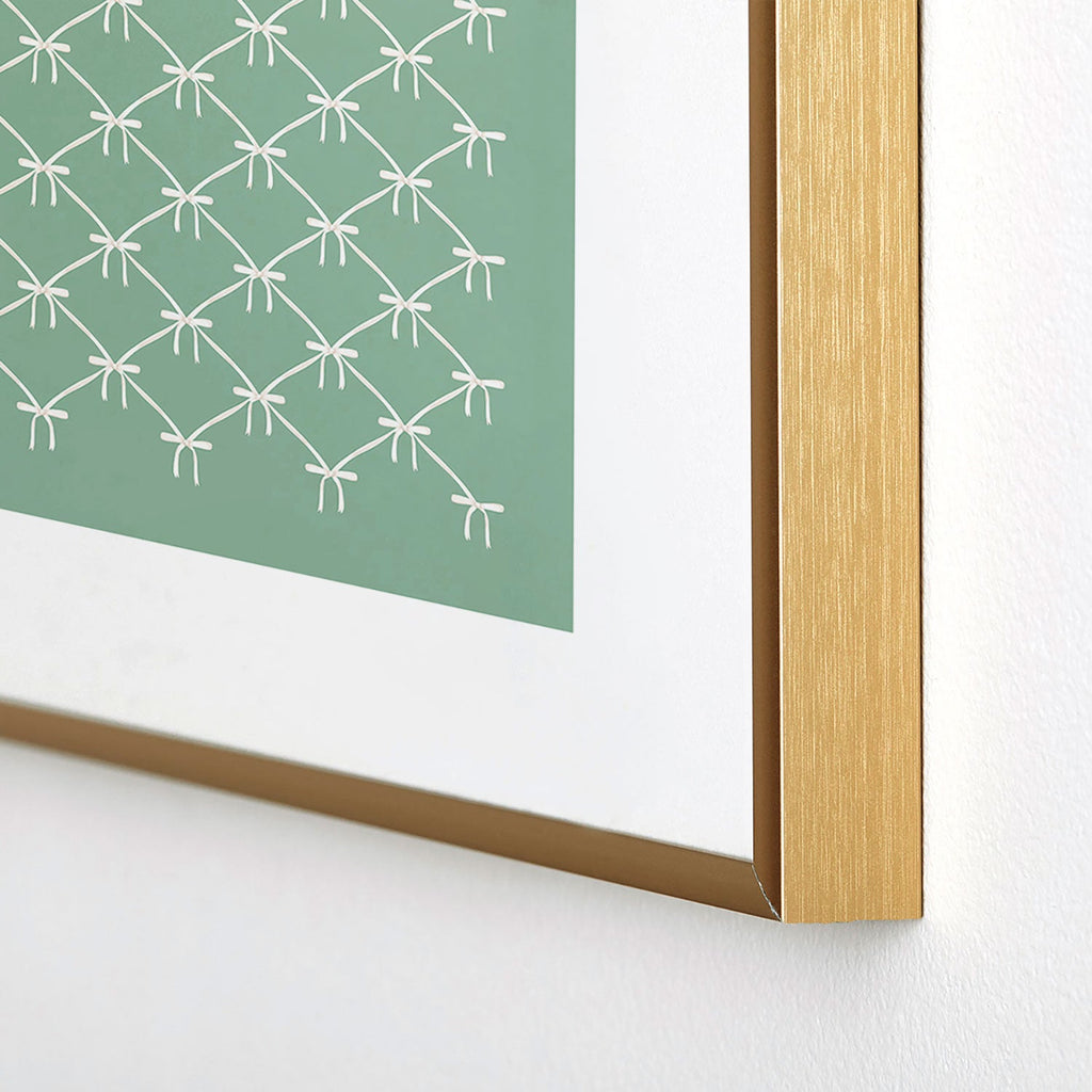 Colour Poems Bows and Ribbons Green Metal Framed Art Print