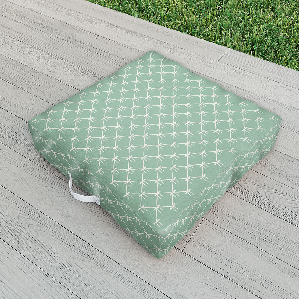 Colour Poems Bows and Ribbons Green Outdoor Floor Cushion