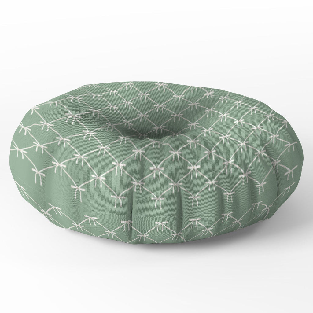 Colour Poems Bows and Ribbons Green Floor Pillow Round
