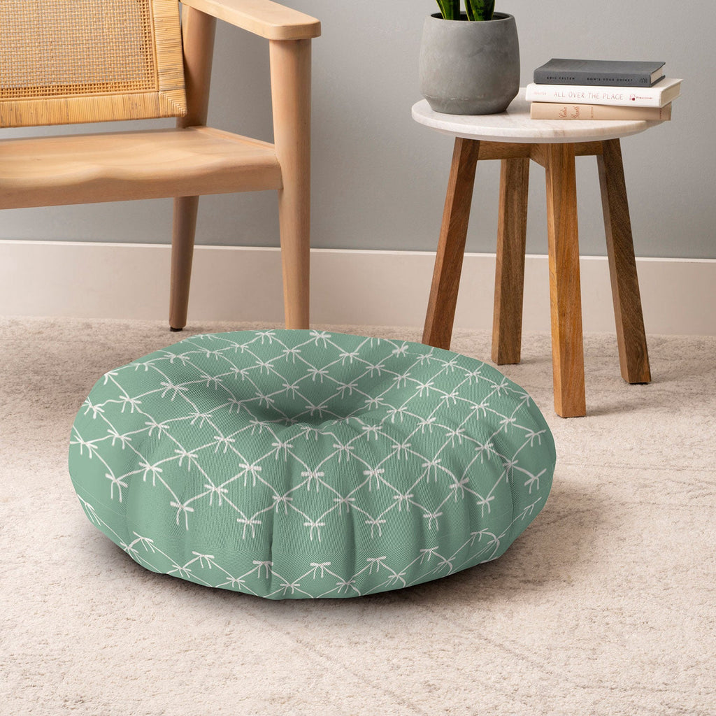 Colour Poems Bows and Ribbons Green Floor Pillow Round