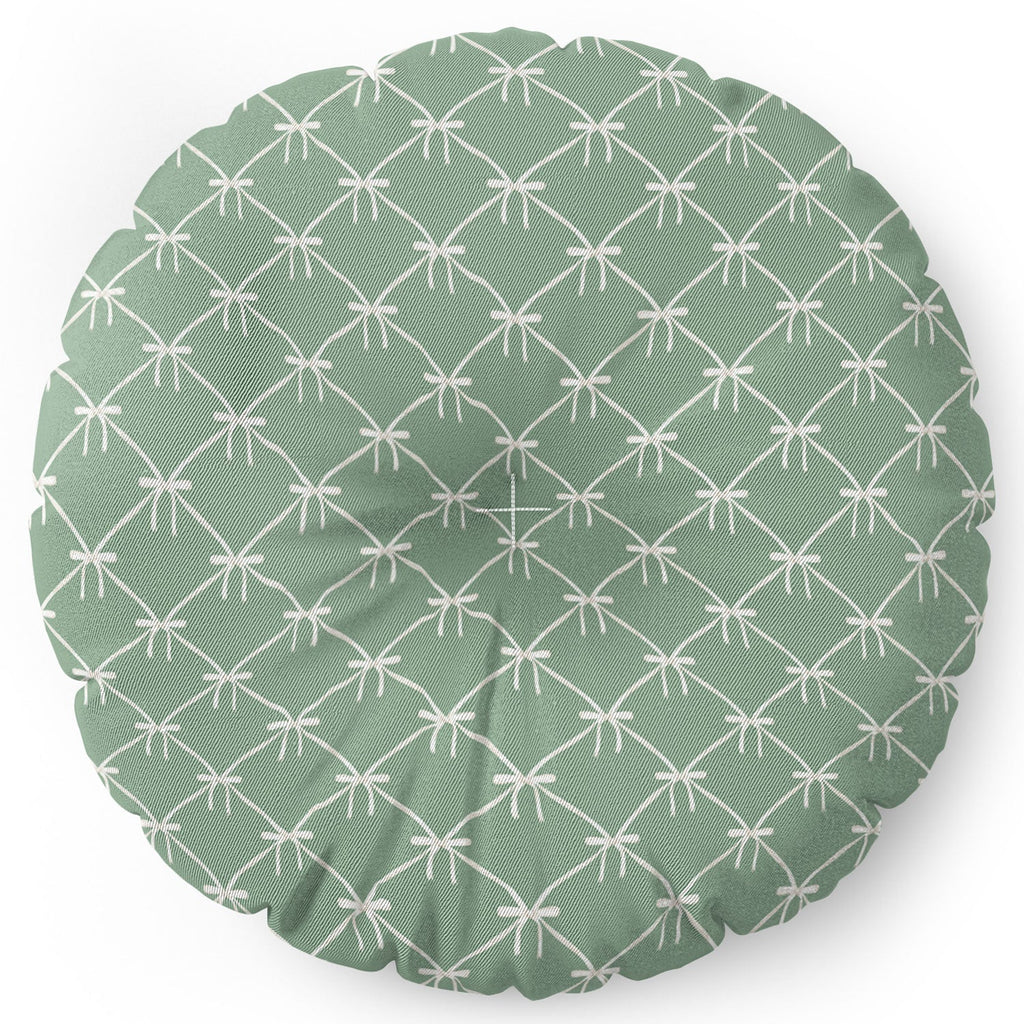 Colour Poems Bows and Ribbons Green Floor Pillow Round