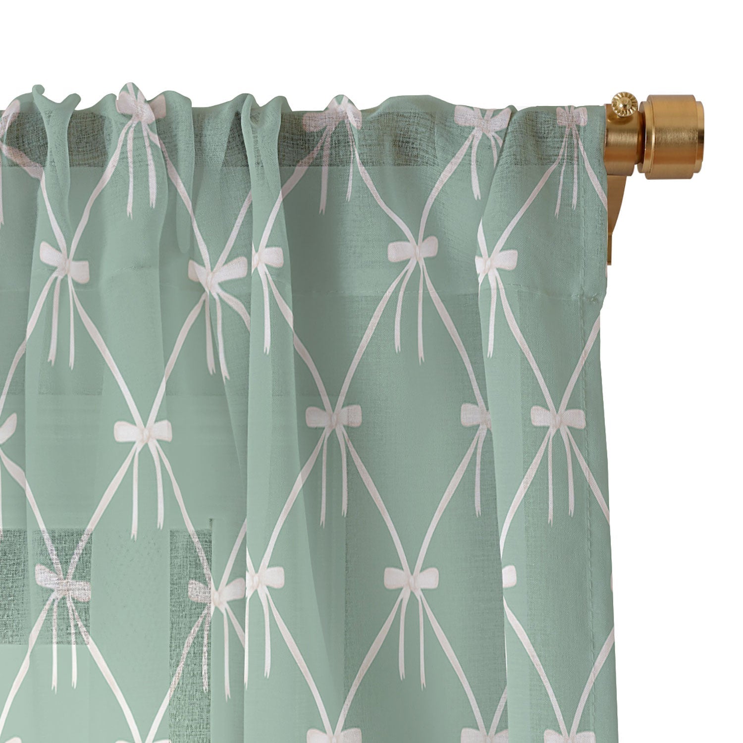 Colour Poems Bows and Ribbons Green Sheer Window Curtain
