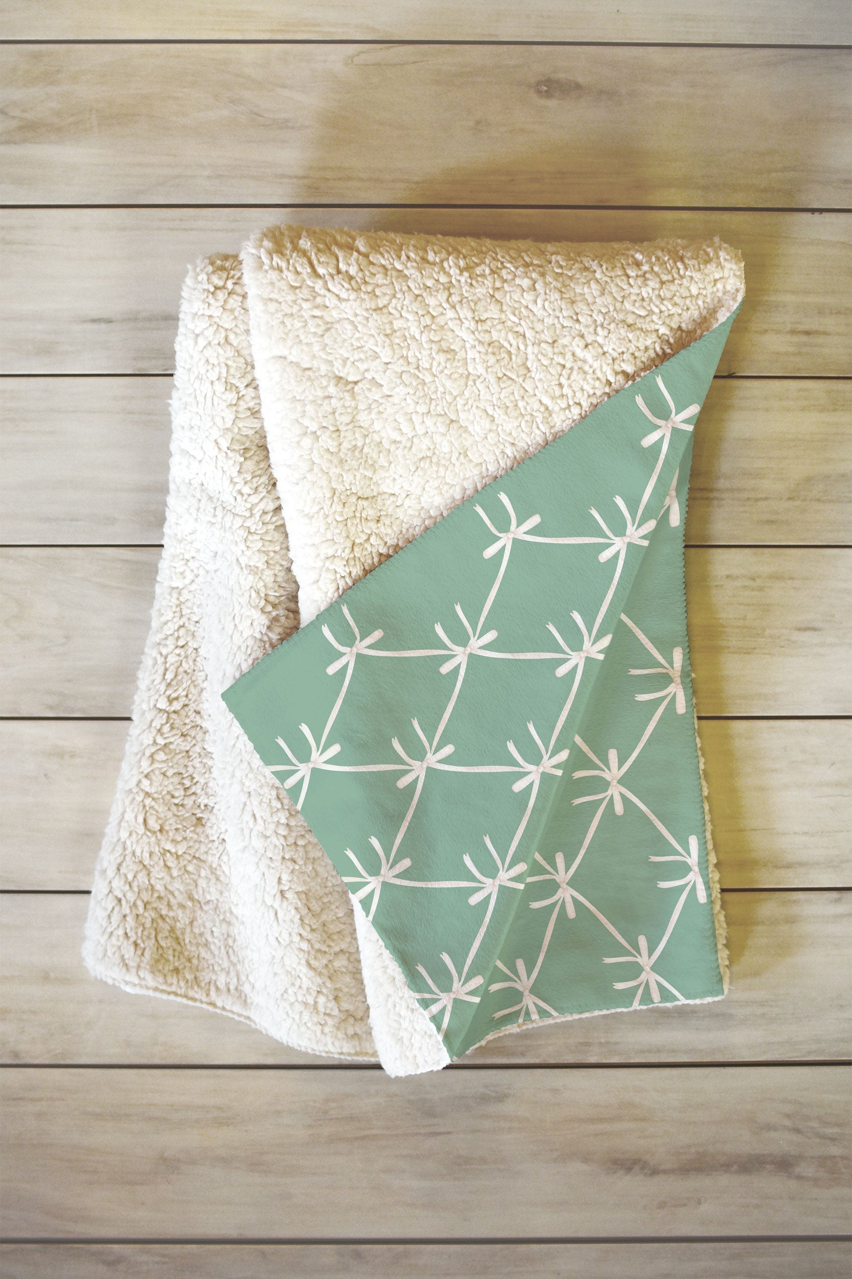 Colour Poems Bows and Ribbons Green Fleece Throw Blanket
