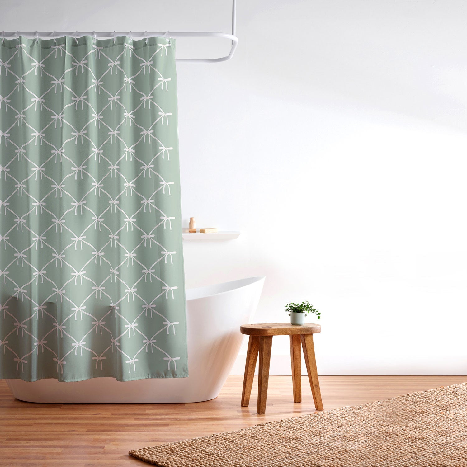 Colour Poems Bows and Ribbons Green Shower Curtain