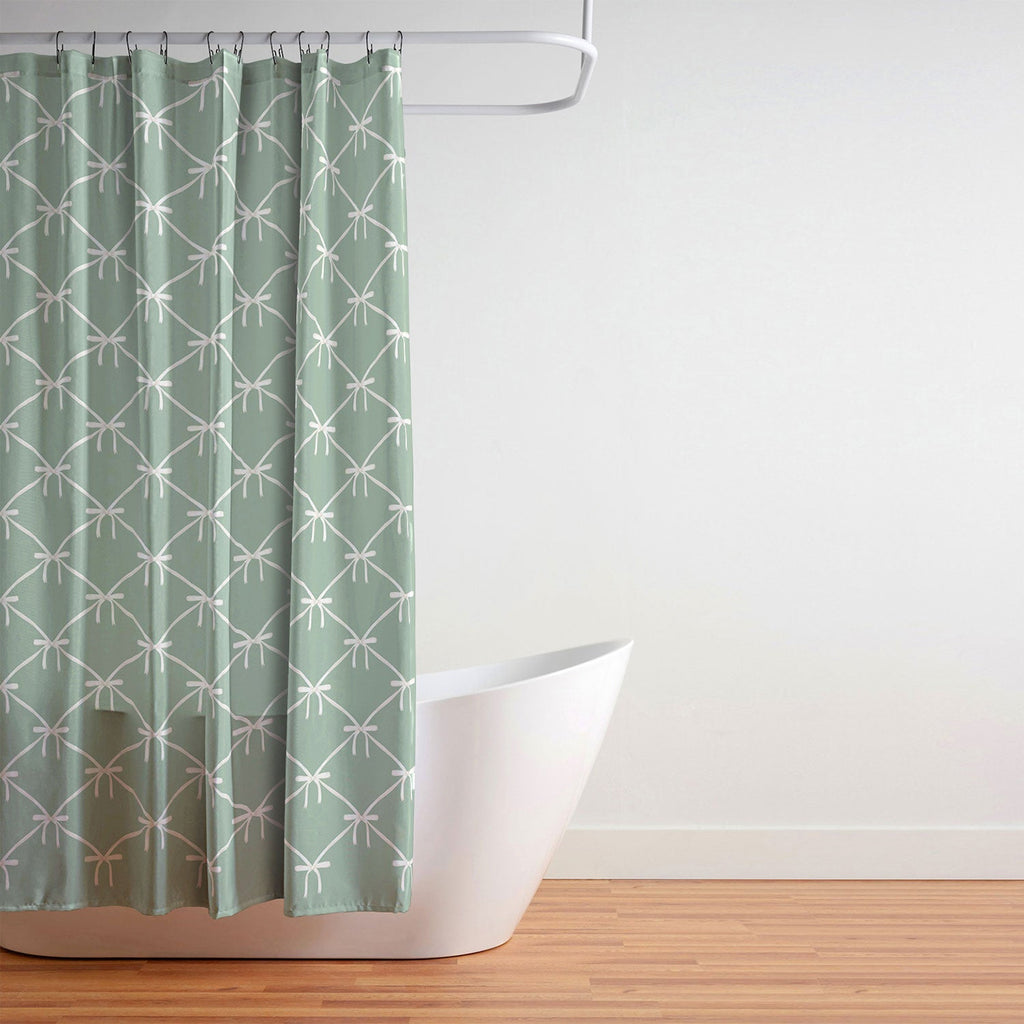 Colour Poems Bows and Ribbons Green Shower Curtain
