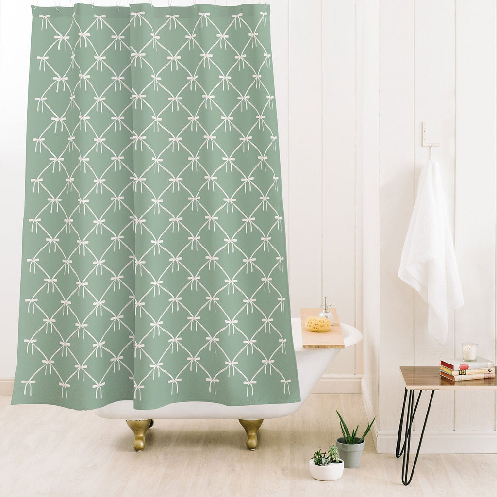 Colour Poems Bows and Ribbons Green Shower Curtain