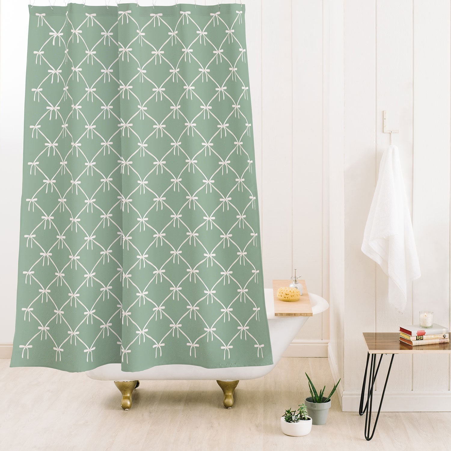 Colour Poems Bows and Ribbons Green Shower Curtain