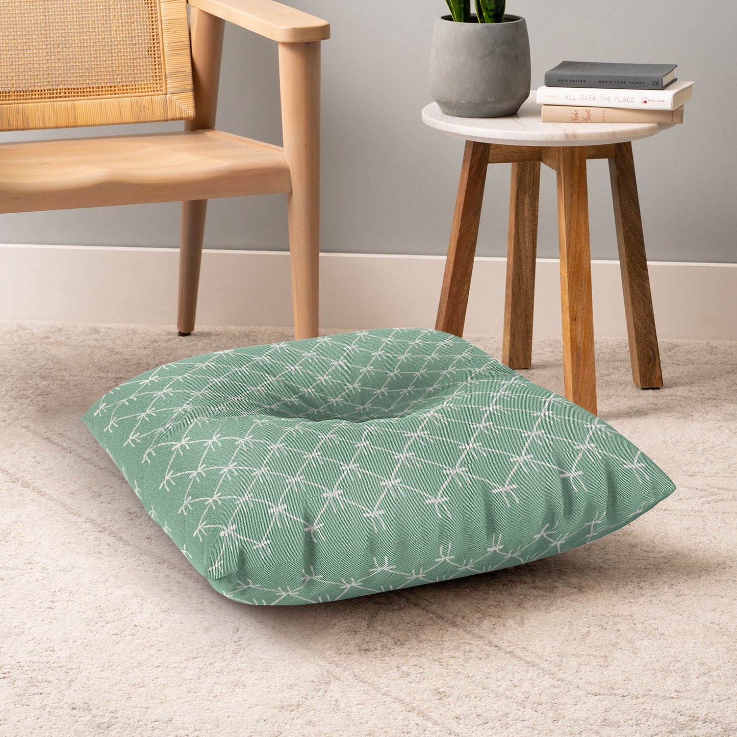 Colour Poems Bows and Ribbons Green Floor Pillow Square