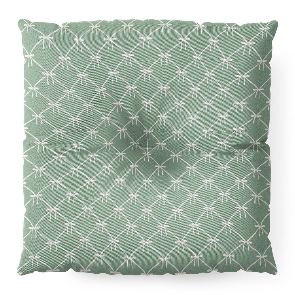 Colour Poems Bows and Ribbons Green Floor Pillow Square