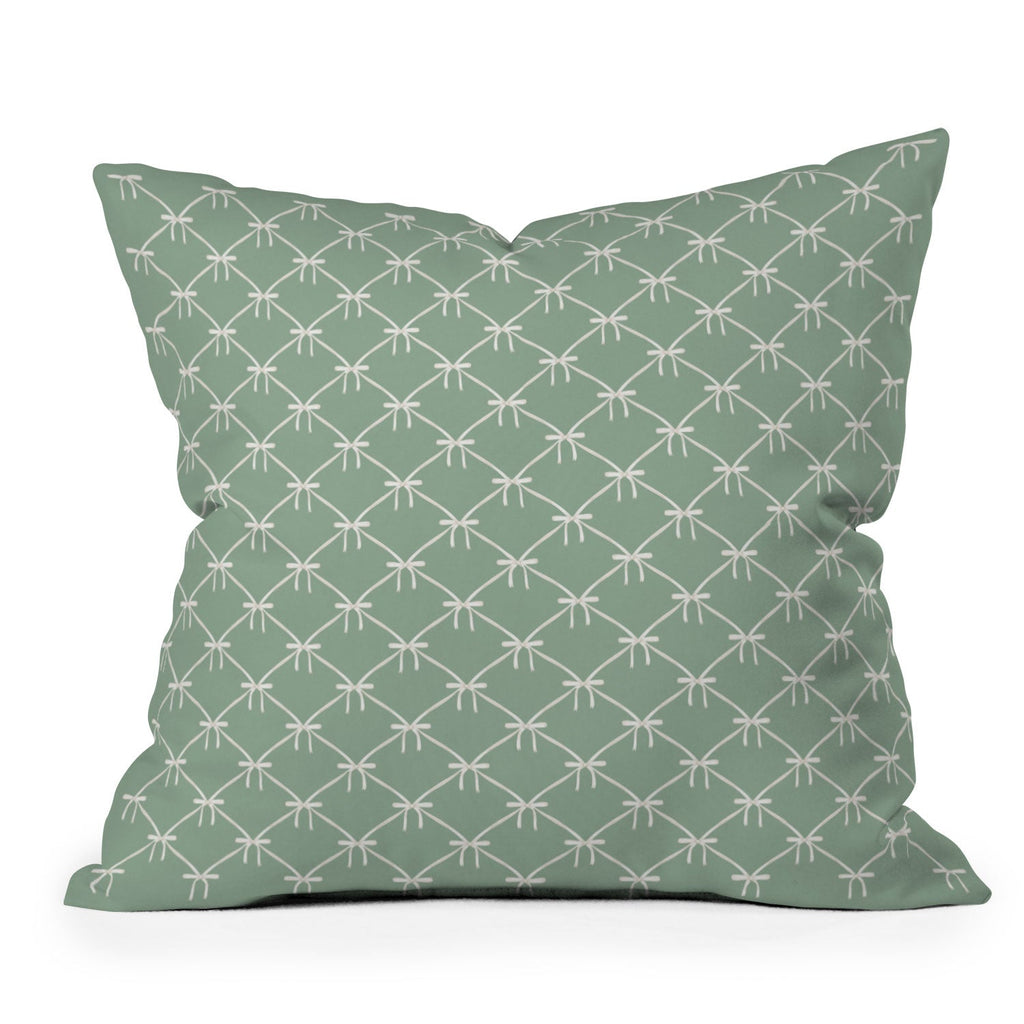 Colour Poems Bows and Ribbons Green Outdoor Throw Pillow