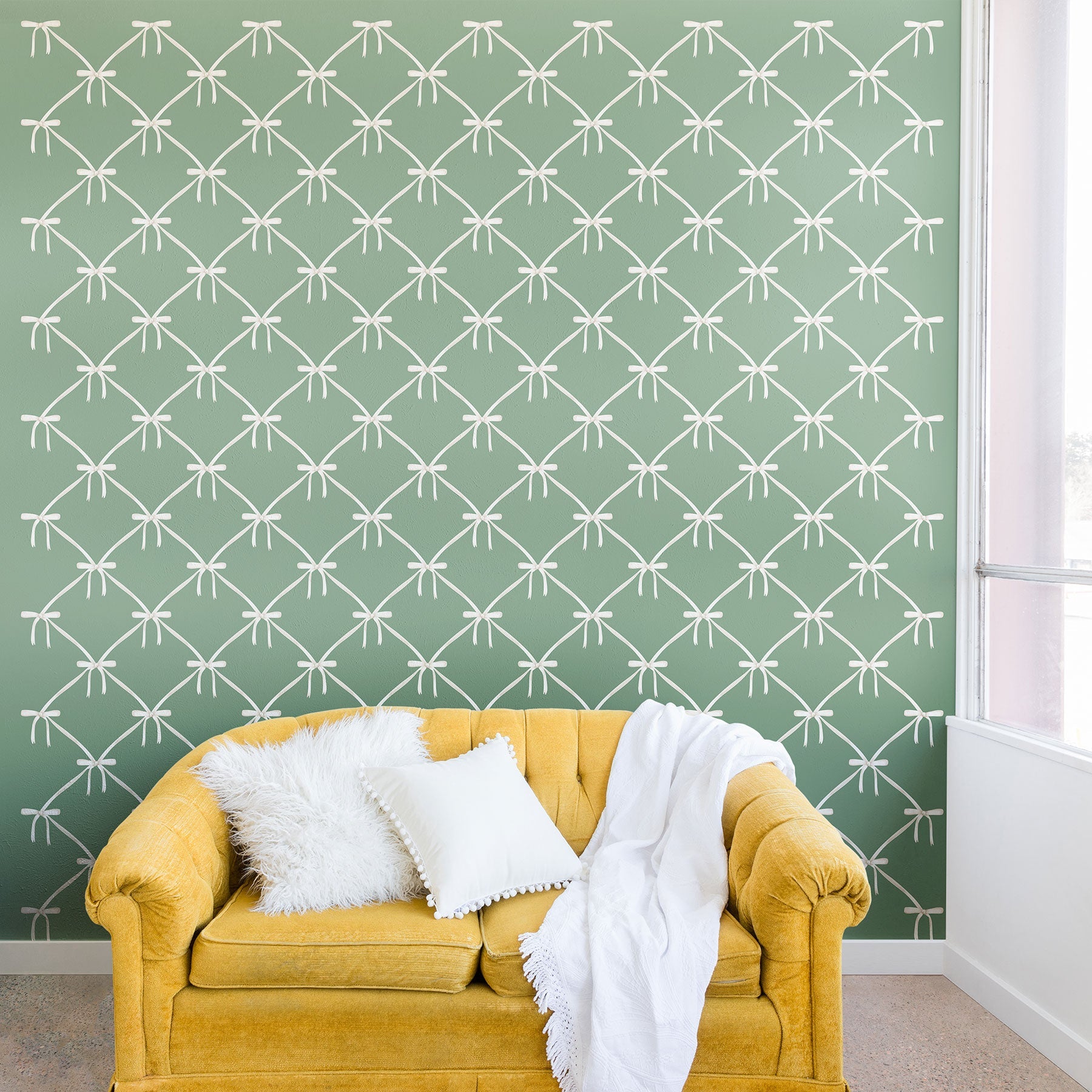Colour Poems Bows and Ribbons Green Wall Mural