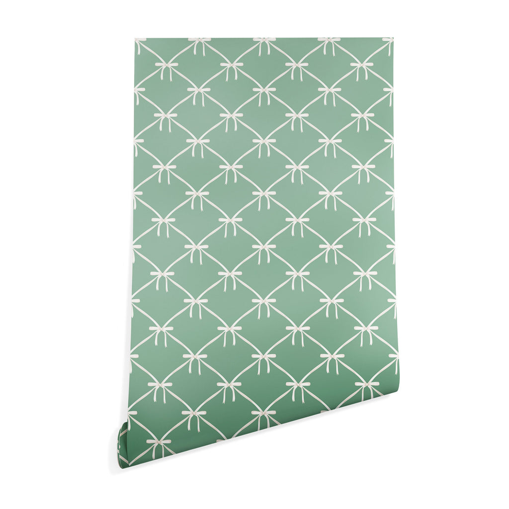 Colour Poems Bows and Ribbons Green Wallpaper