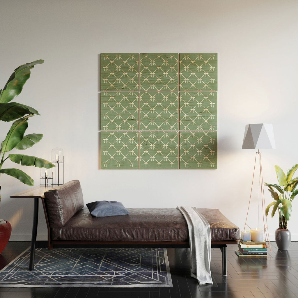 Colour Poems Bows and Ribbons Green Wood Wall Mural