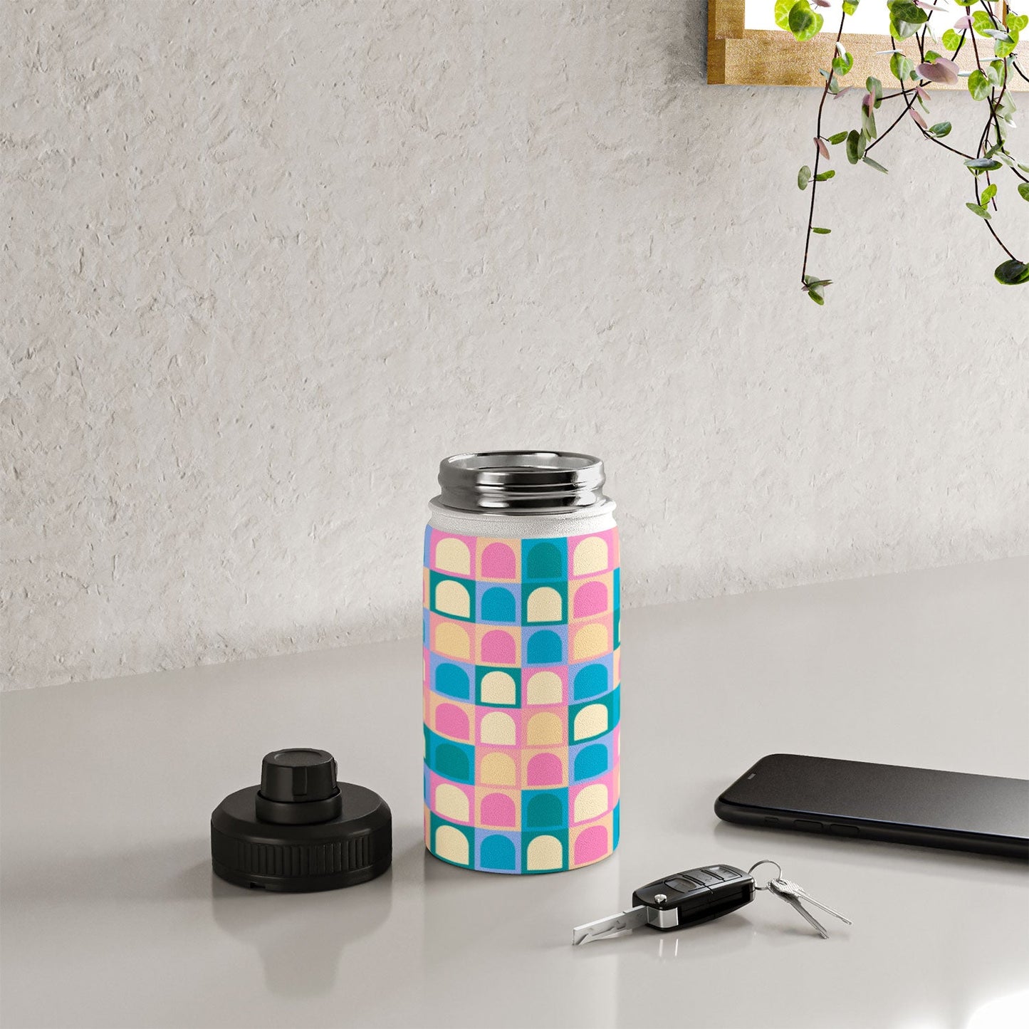Colour Poems Checker Arches I Pastel Tones Water Bottle