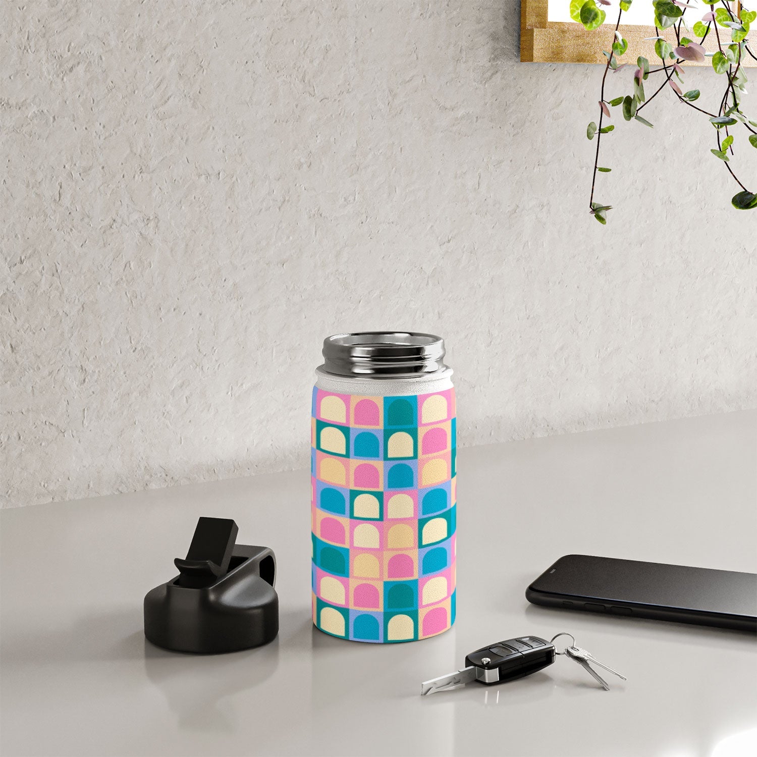 Colour Poems Checker Arches I Pastel Tones Water Bottle
