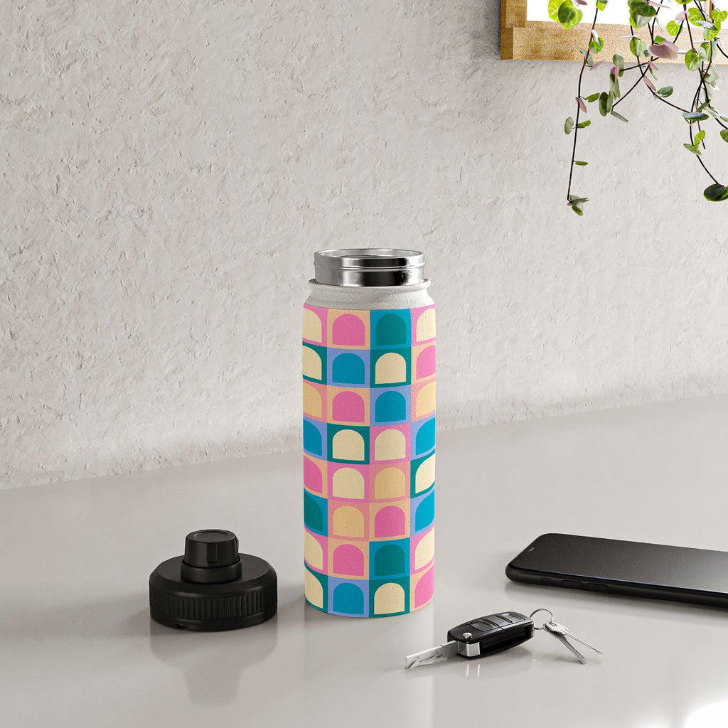 Colour Poems Checker Arches I Pastel Tones Water Bottle
