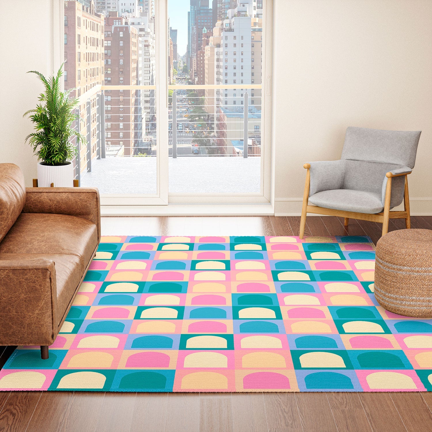 Colour Poems Checker Arches I Pastel Tones Area Rug