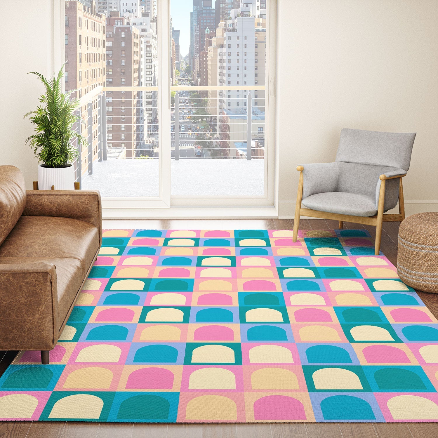 Colour Poems Checker Arches I Pastel Tones Area Rug