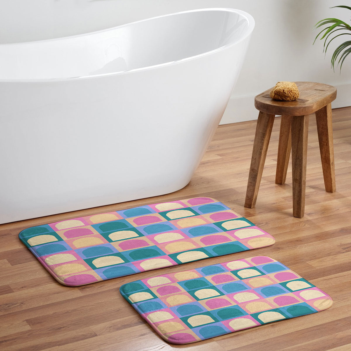 Colour Poems Checker Arches I Pastel Tones Memory Foam Bath Mat