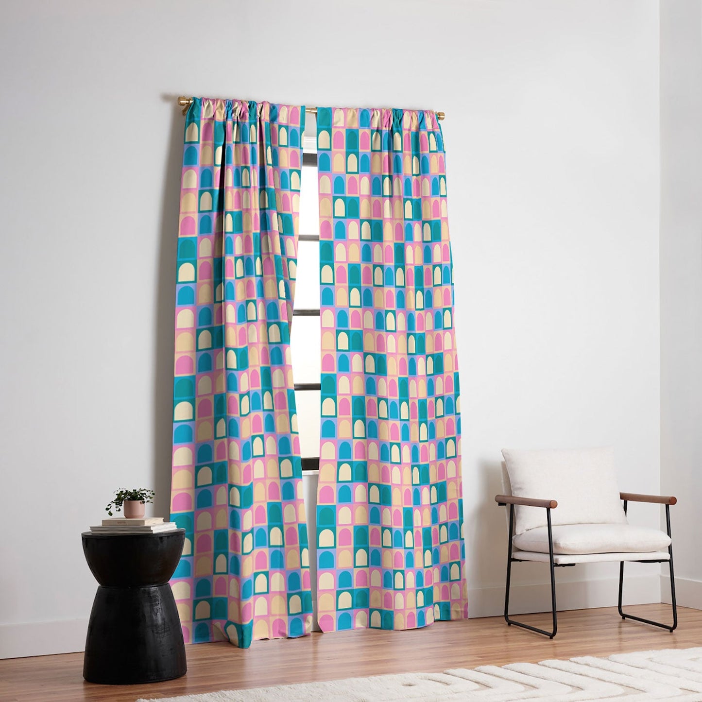 Colour Poems Checker Arches I Pastel Tones Blackout Window Curtain
