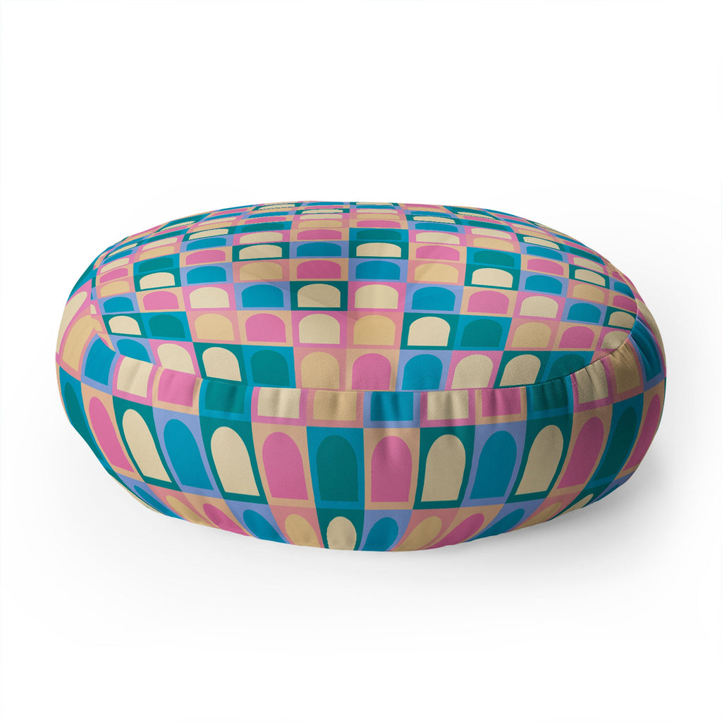 Colour Poems Checker Arches I Pastel Tones Floor Pillow Round
