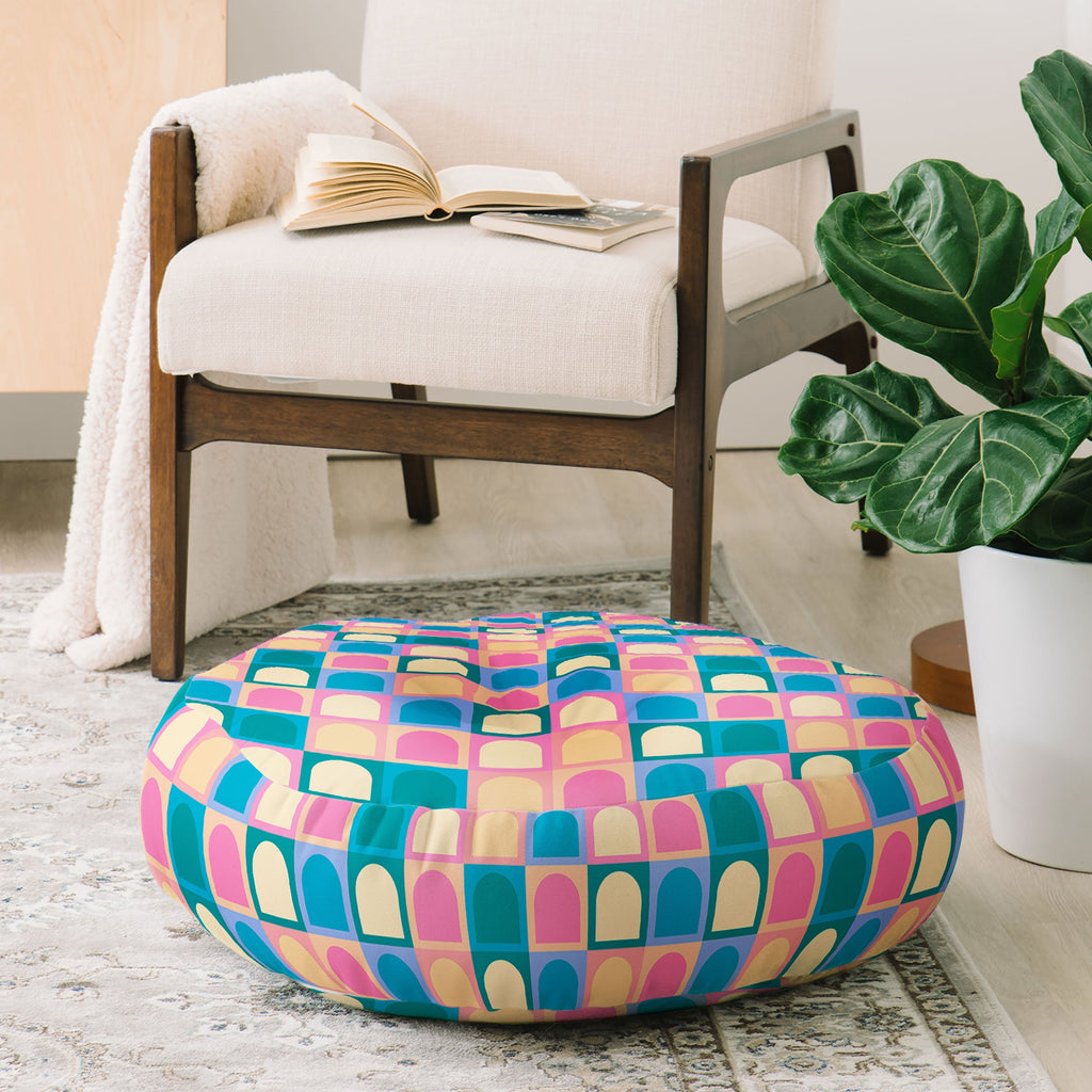 Colour Poems Checker Arches I Pastel Tones Floor Pillow Round