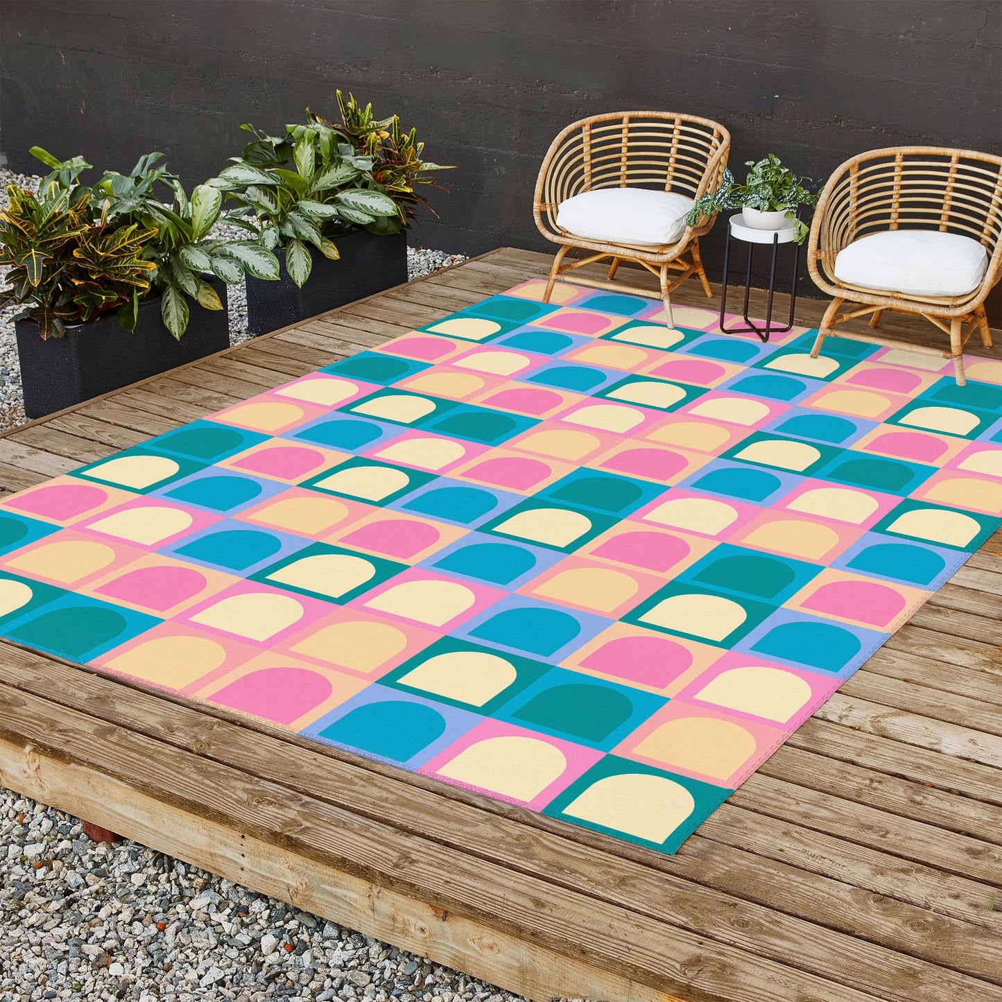 Colour Poems Checker Arches I Pastel Tones Outdoor Rug