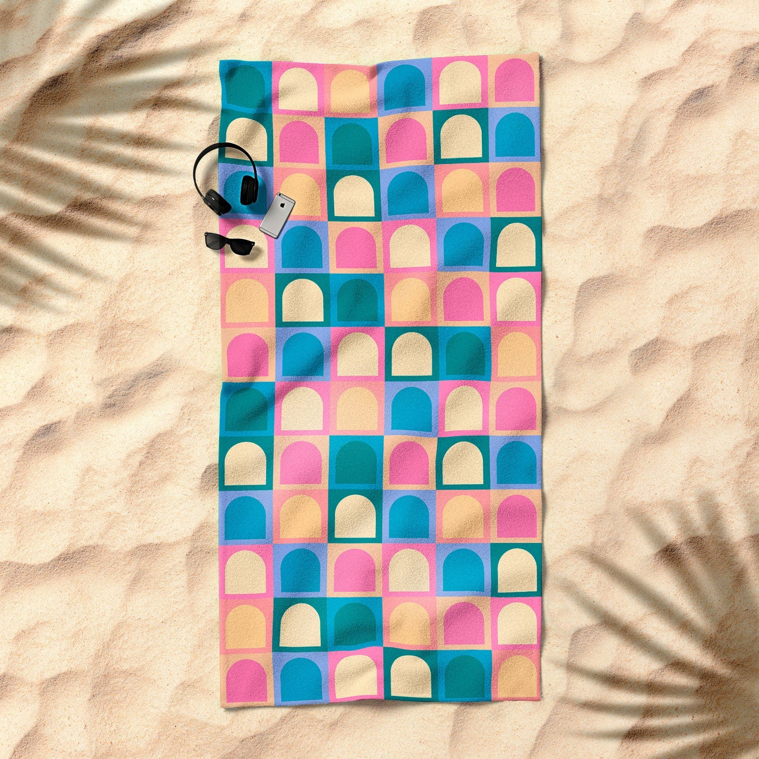 Colour Poems Checker Arches I Pastel Tones Beach Towel