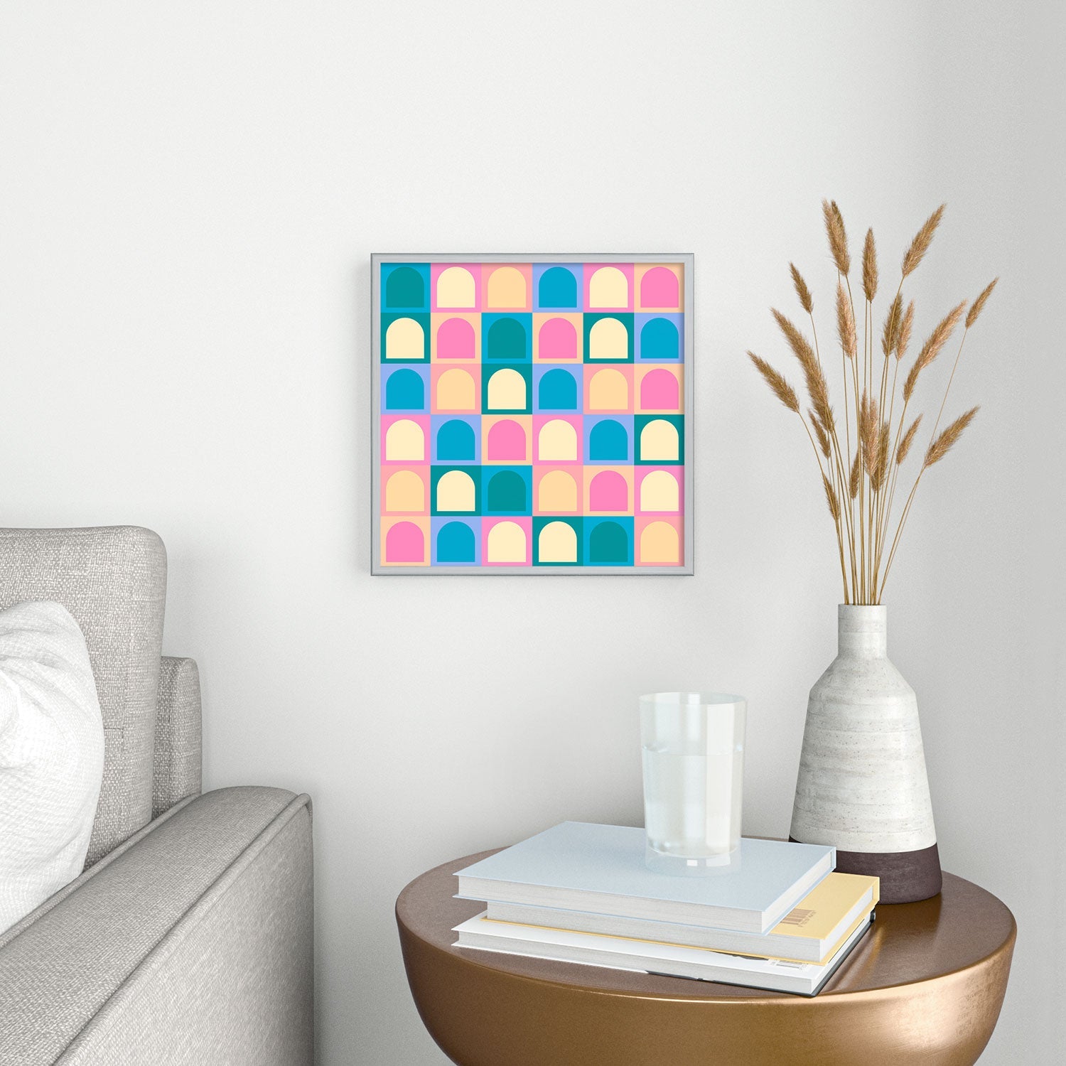 Colour Poems Checker Arches I Pastel Tones Square Metal Framed Art Print