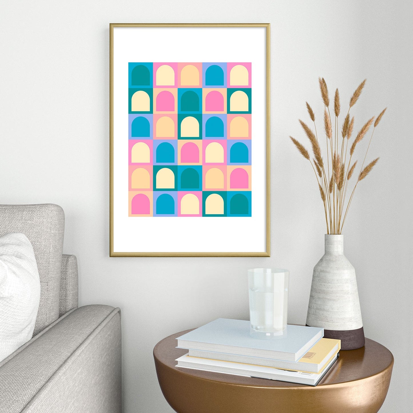 Colour Poems Checker Arches I Pastel Tones Metal Framed Art Print