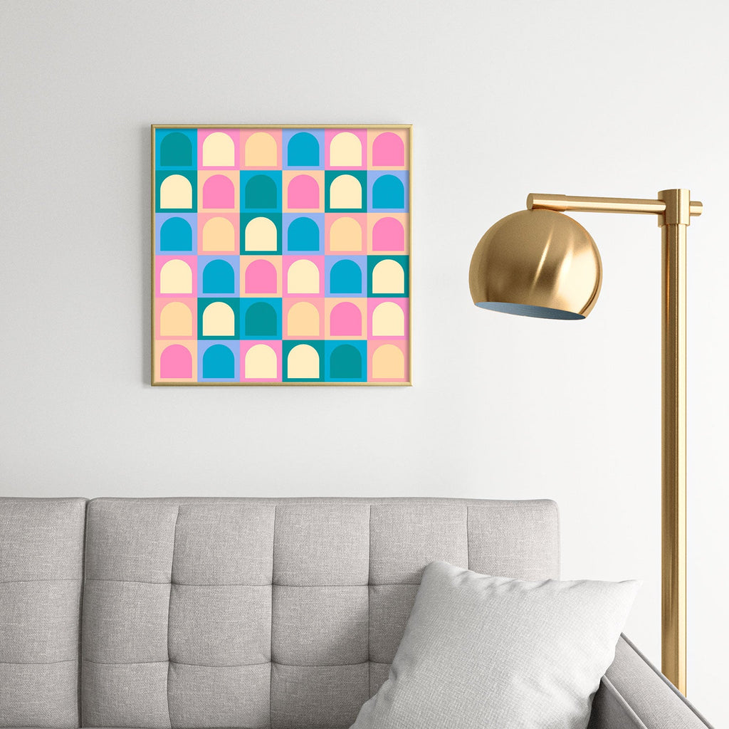 Colour Poems Checker Arches I Pastel Tones Square Metal Framed Art Print