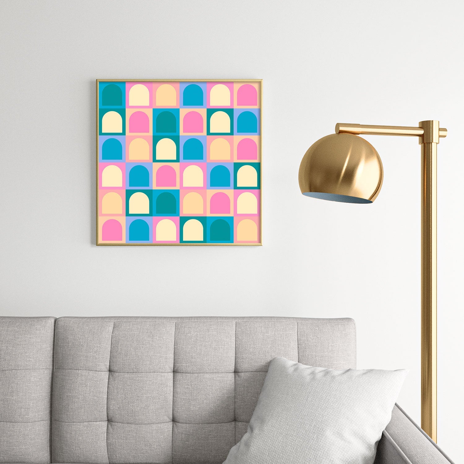 Colour Poems Checker Arches I Pastel Tones Square Metal Framed Art Print