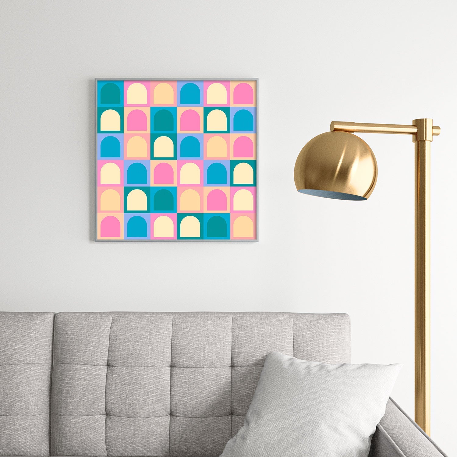 Colour Poems Checker Arches I Pastel Tones Square Metal Framed Art Print