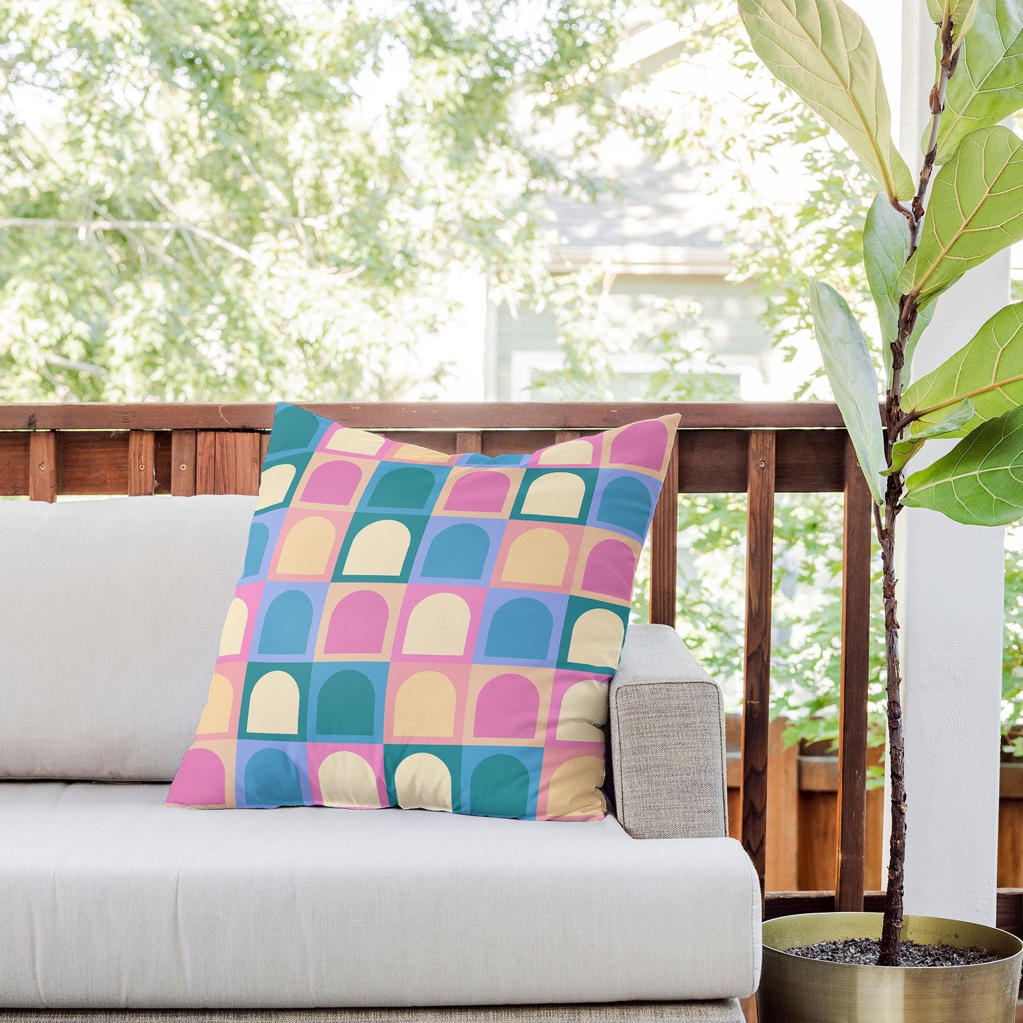 Colour Poems Checker Arches I Pastel Tones Outdoor Throw Pillow